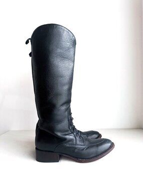 Vintage Tony Mora Handmade Black Leather Riding Boots 38